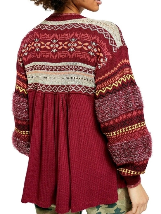 Free People Cabin Fever/ Cozy Cottage Sweater Women Size Medium Burgundy Color - Picture 2 of 12